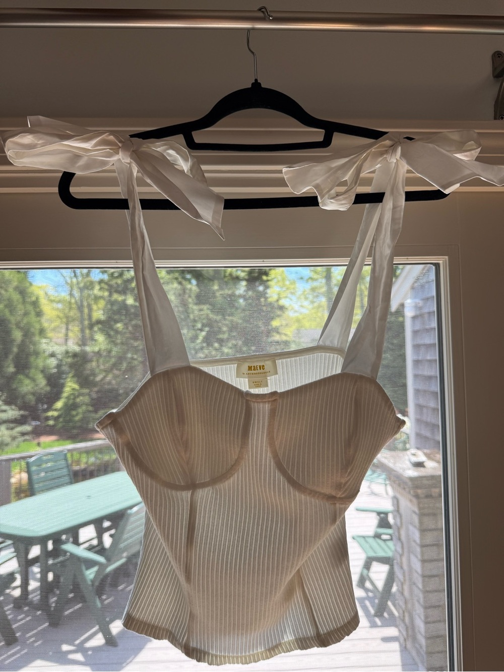 NWT Anthropologie Ribbed Tie-Shoulder Top 🤍 Sz small